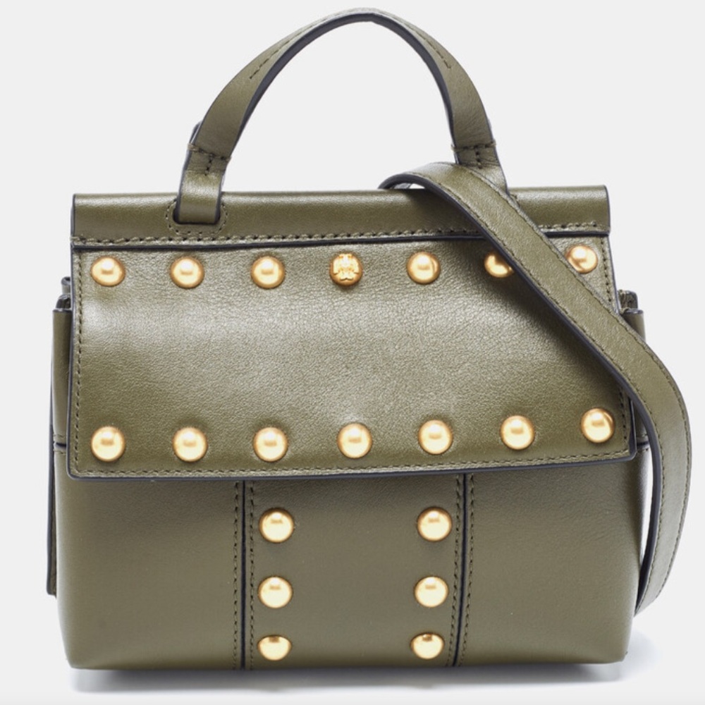 Tory Burch Block T mini satchel handbag with gold studs